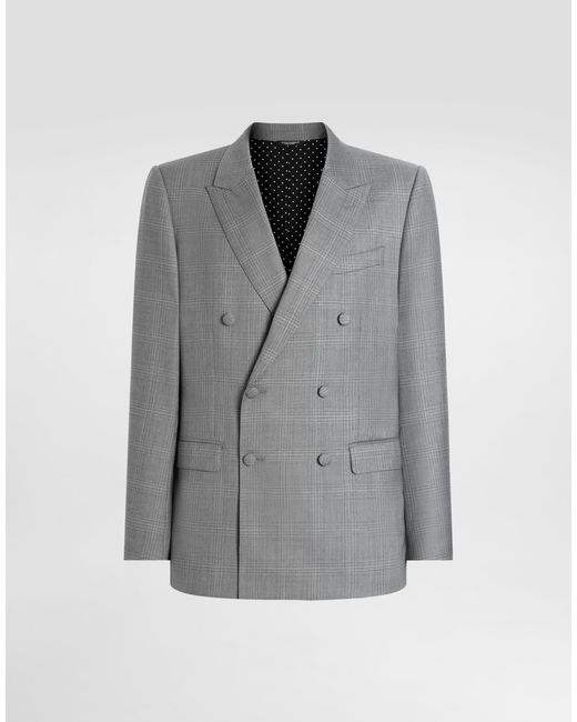 Dolce & Gabbana Gray Double-Breasted New Martini Glen Plaid Jacket for men