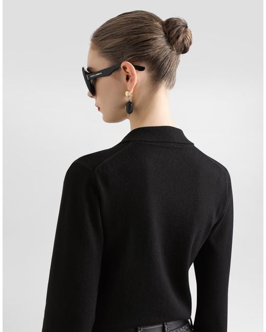Dolce & Gabbana Black Polopullover Aus Kaschmir