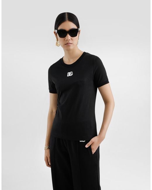 Dolce & Gabbana Black Jersey T-Shirt With Dg Logo Embroidery