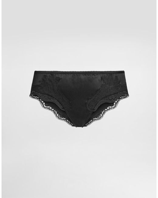Dolce & Gabbana Black Chantilly-lace And Silk-blend Satin Briefs