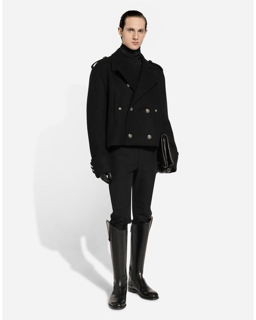Dolce & Gabbana Black Short Wool Military-Style Coat for men