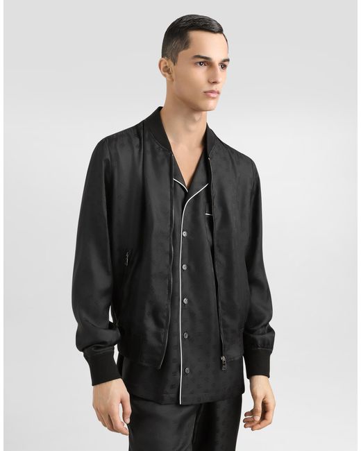 メンズ Dolce & Gabbana ロゴ シルク&ジャカード ボンバージャケット Black