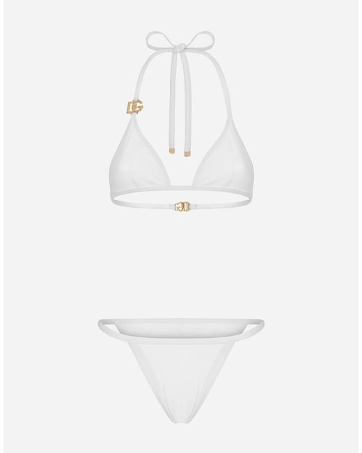 Dolce & Gabbana White Logo-plaque Bikini Set