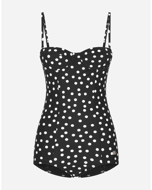 Dolce & Gabbana Black Polka-Dot Dg Logo Swimsuit