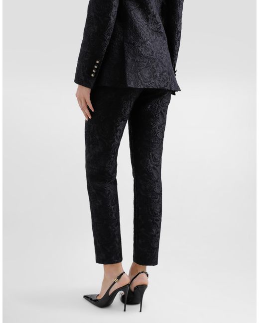 Dolce & Gabbana Blue Tailored Quilted Floral Jacquard Pants