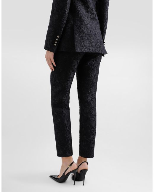 Dolce & Gabbana Blue Tailored Quilted Floral Jacquard Pants