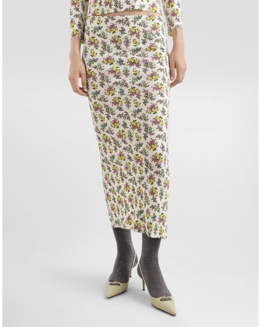 Dolce & Gabbana Metallic Small Floral-Print Skirt