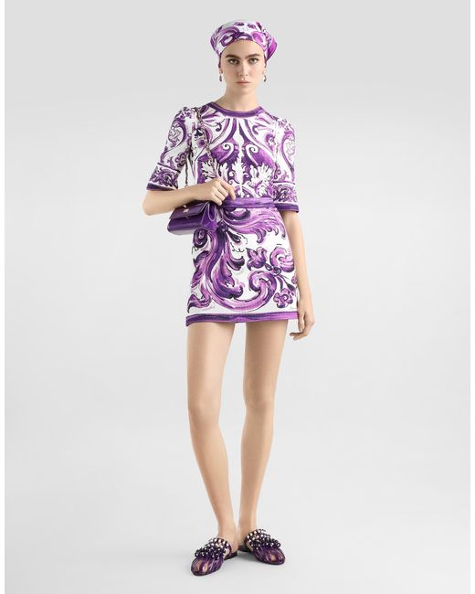 Dolce & Gabbana Purple Majolica-Print Short Dress