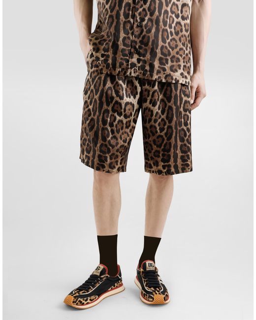Dolce & Gabbana Multicolor Leopard- Silk Shorts for men