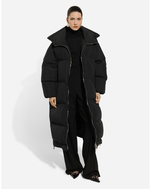 Dolce & Gabbana ロゴプレート パデッド ロング ダウンジャケット Black