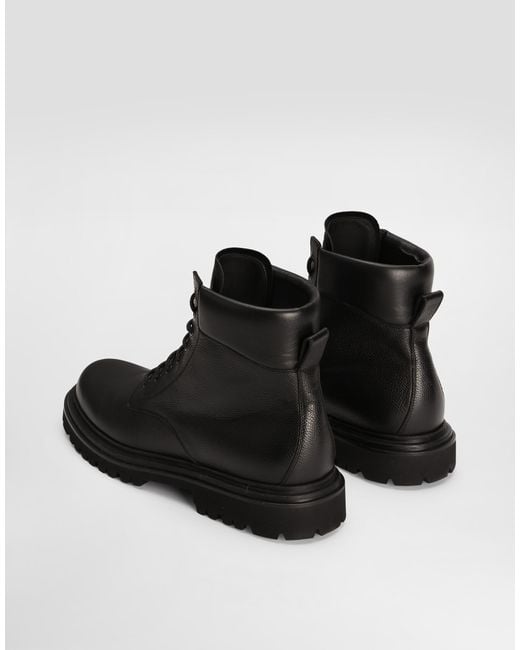 Dolce & Gabbana Black Leather Lace-Up Ankle Boots for men