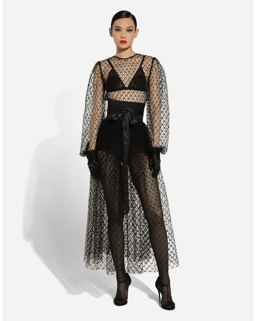 Dolce & Gabbana Black Mesh Corseted Midi Dress