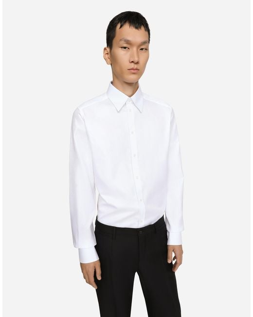 Dolce & Gabbana White Cotton Micro-Jacquard Martini-Fit Shirt for men