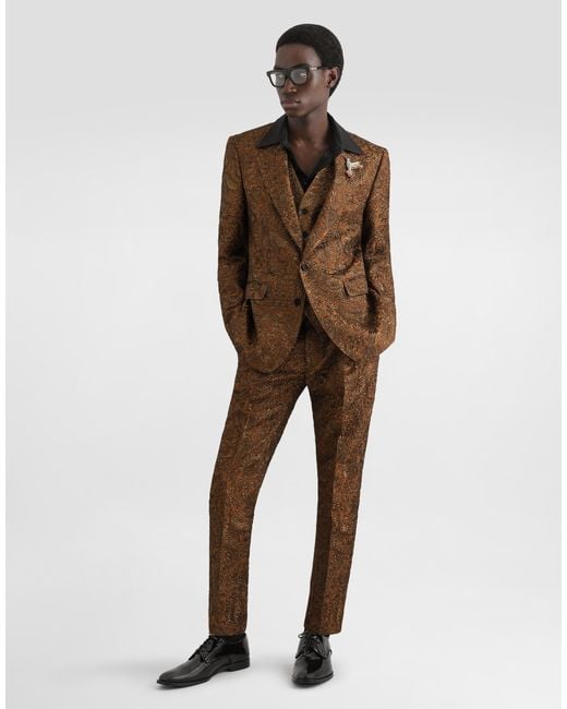 Dolce & Gabbana Brown Brocade Trousers for men
