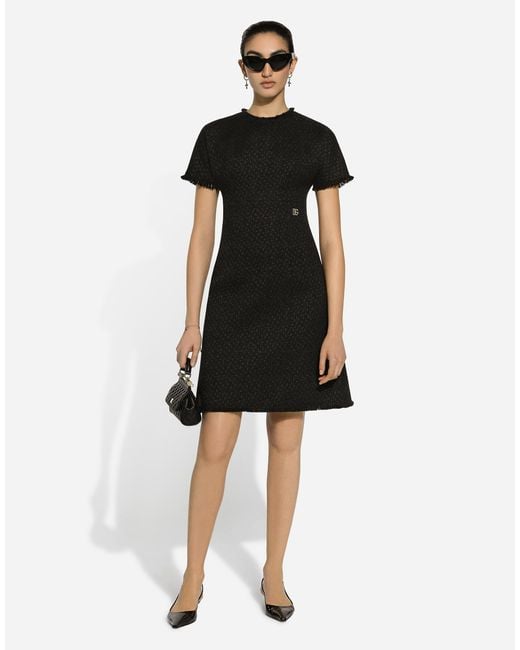Dolce & Gabbana Black Raschel Tweed Midi Dress With Dg Logo
