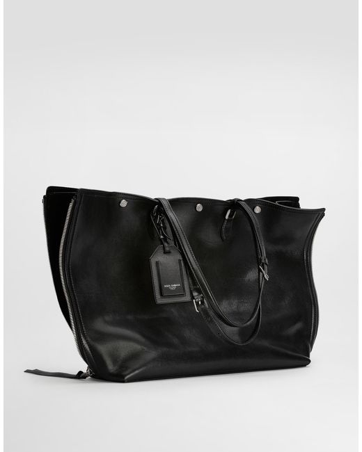 Dolce & Gabbana Black Atene Calfskin Shopping Bag for men