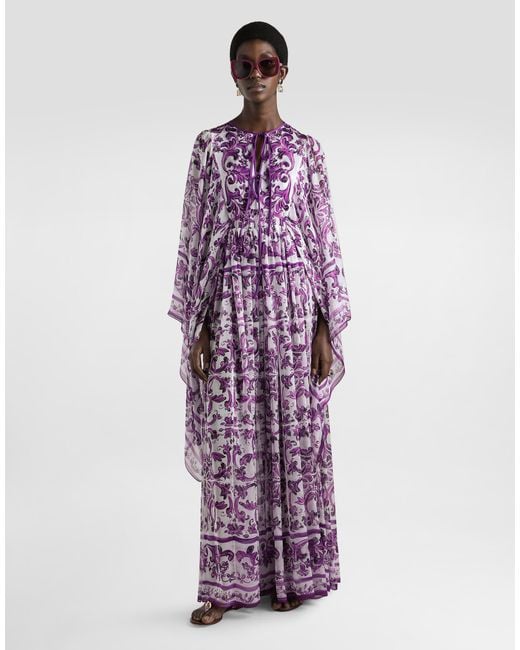 Dolce & Gabbana Purple Majolica-Print Chiffon Dress