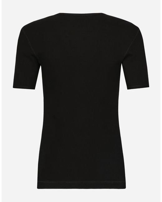 Dolce & Gabbana Black Fine-Rib Cotton Granddad-Neck T-Shirt for men