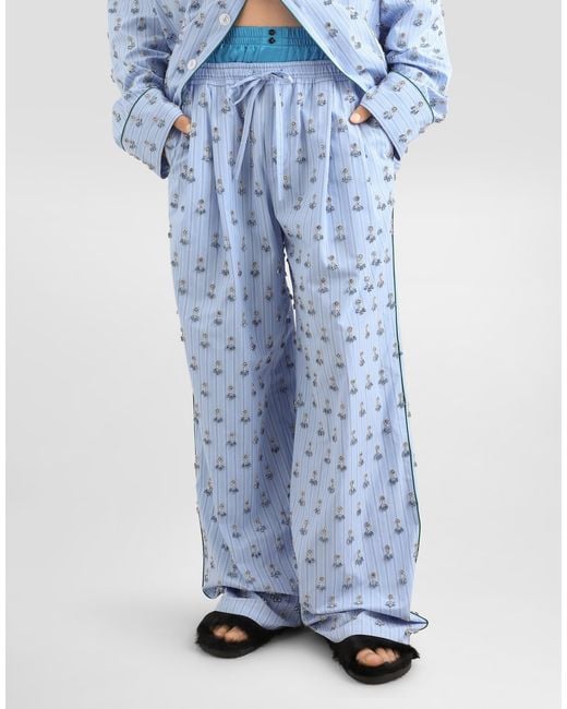 Dolce & Gabbana Blue Vanity Trousers With Embroidery for men