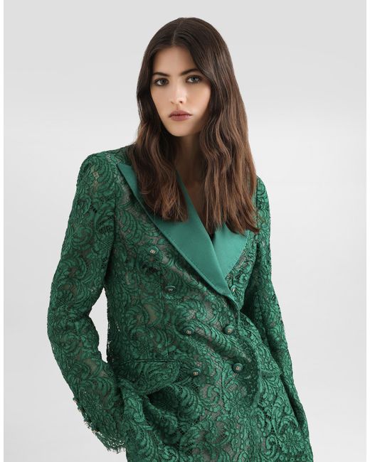 DOLCE&GABBANAエメラルドグリーンバージンウールブークレジャケット36 Dolce & Gabbana レディース グリーン Double-Breasted Lace Jacketの