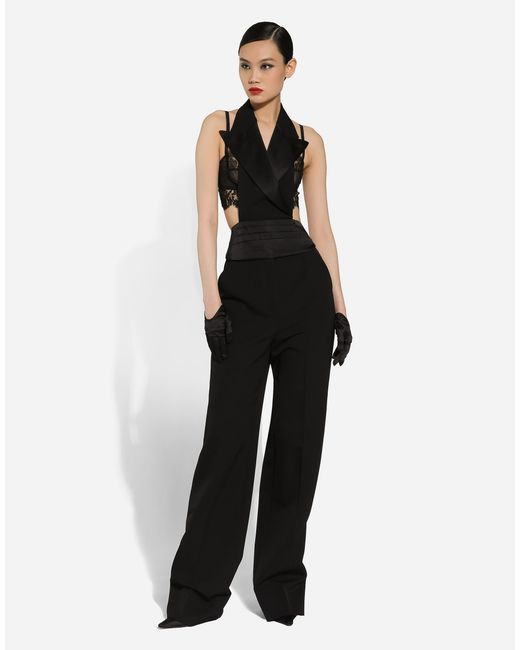 Dolce & Gabbana Black Satin Fitted Waistcoat With Buckle Strap