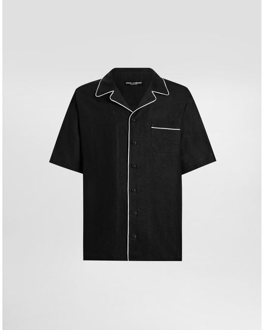 Dolce & Gabbana Black Linen Fabric Hawaiian Shirt for men