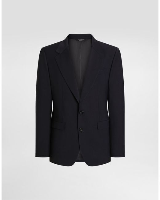 Dolce & Gabbana Blue Single-Breasted Taormina Wool Canvas Jacket for men