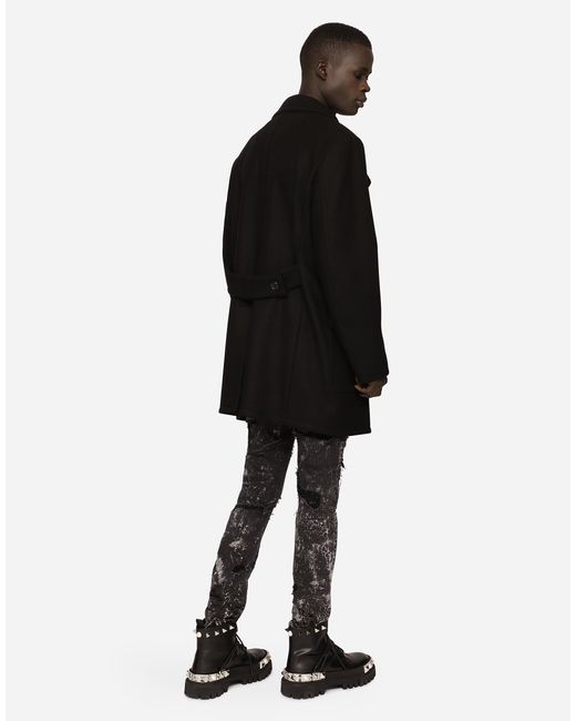 Dolce & Gabbana Black Wool Pea Coat for men