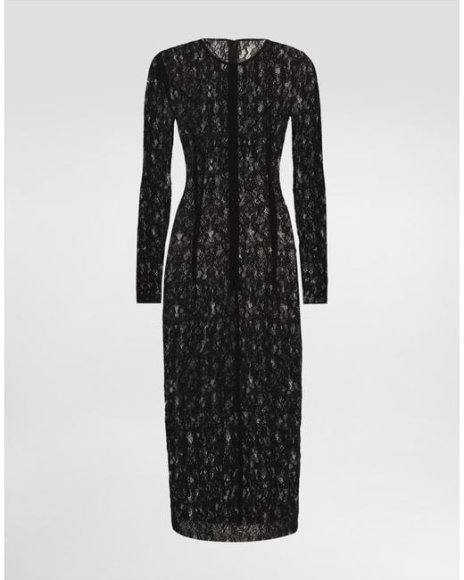 Dolce & Gabbana Black Calf-Length Floral Lace Dress