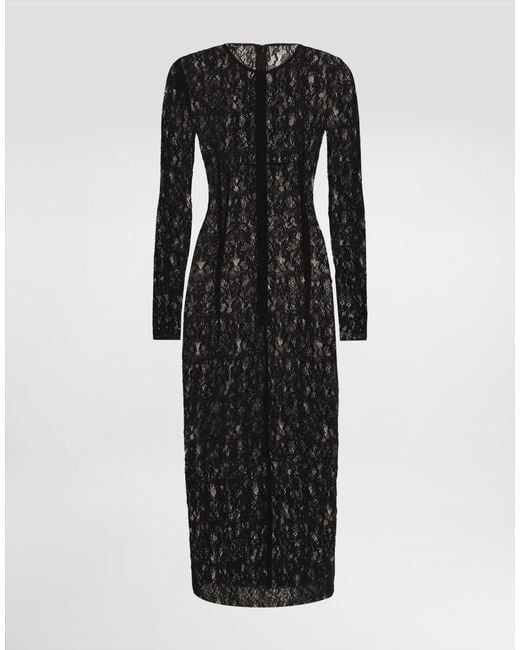 Dolce & Gabbana Black Calf-Length Floral Lace Dress