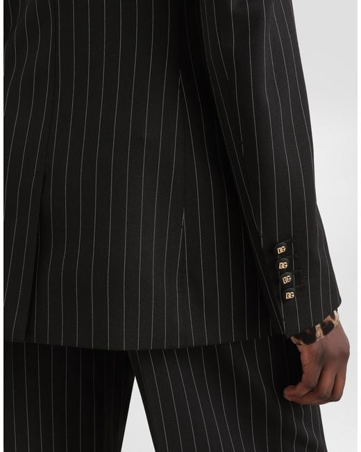 Dolce & Gabbana Black Single-Breasted Pinstripe Wool Jacket