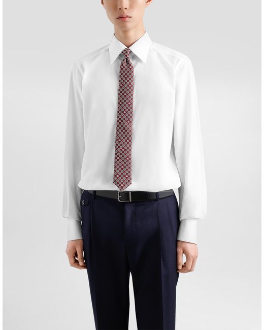 Dolce & Gabbana White Martini Tie With Jacquard Micro-Designs And Logo for men