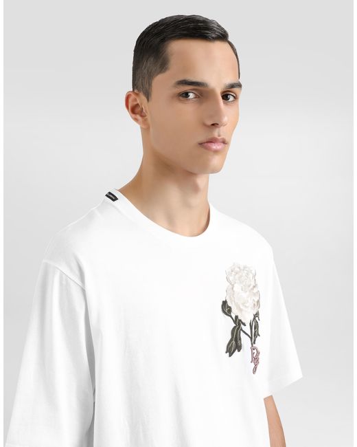 Tシャツ・カットソー DOLCE & GABBANA Cotton t-shirt with l logo patch Bianco Dolce & Gabbana Cotton T-Shirt With Patch | Sendegaro US