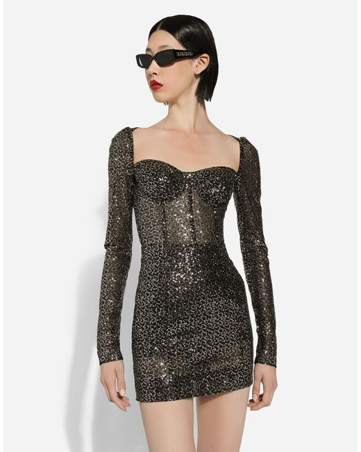 Dolce & Gabbana Black Sequin-Embellished Corset Mini Dress