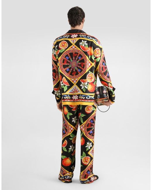Dolce & Gabbana Black Carretto-Print Silk Twill Shirt for men