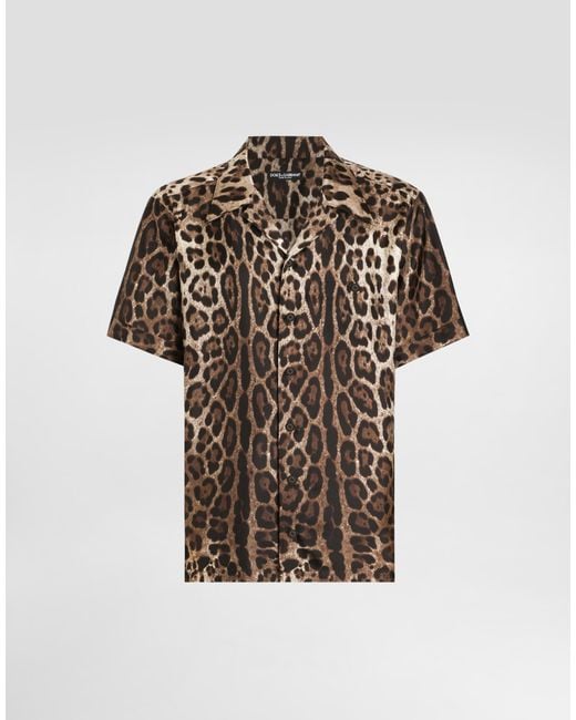 Dolce & Gabbana Multicolor Silk Shirt With Leopard for men