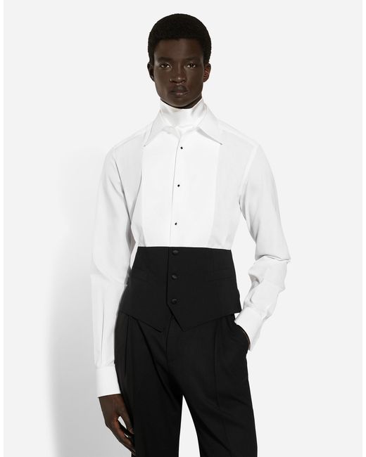 Dolce & Gabbana White Contrasting Panel Wool-Blend Shirt for men