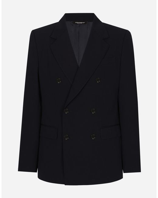 Dolce & Gabbana Blue Wool Twill Double-Breasted Jacket for men