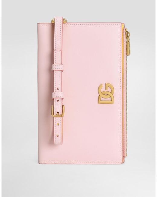 Dolce & Gabbana Pink Calfskin Passport Holder With Dg Logo