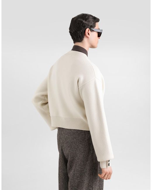 Dolce & Gabbana Cardigan Aus Schurwolle Mit Logo in Natural für Herren