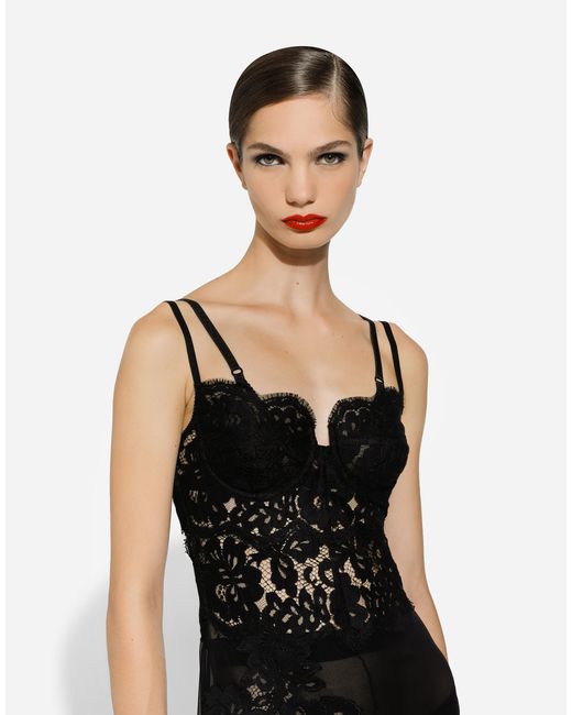 Dolce & Gabbana Black Long Silk Chiffon And Chantilly Lace Slip Dress