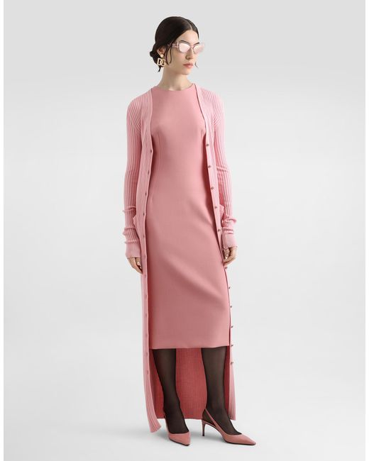 Dolce & Gabbana Pink Long Ribbed Wool Cardigan