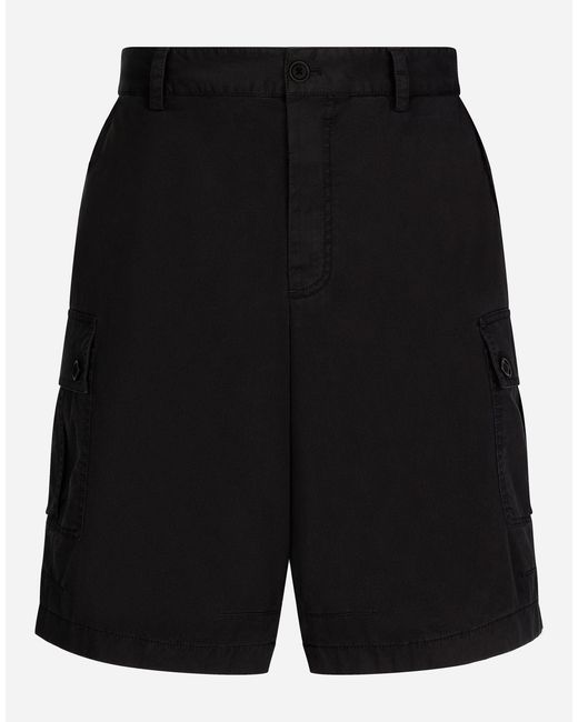 メンズ Dolce & Gabbana カーゴバミューダパンツ ストレッチコットン ロゴプレート Black