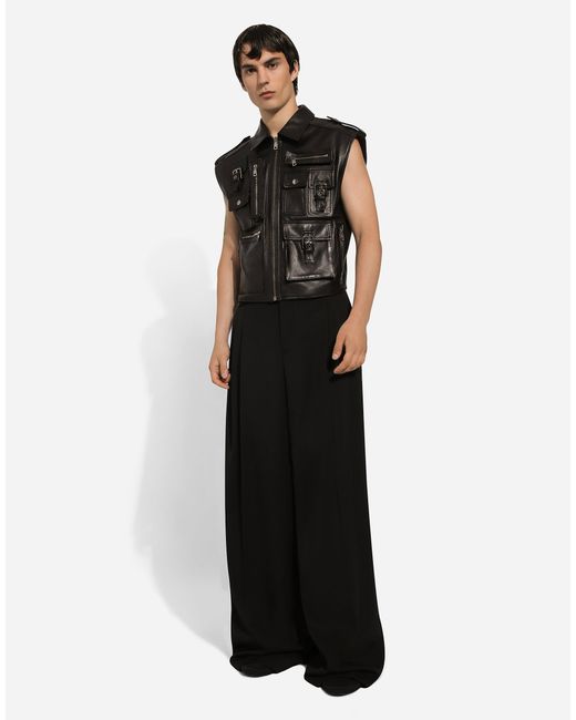 Chaqueta Sin Mangas De Piel Con Bolsillos Dolce & Gabbana de hombre de color Black