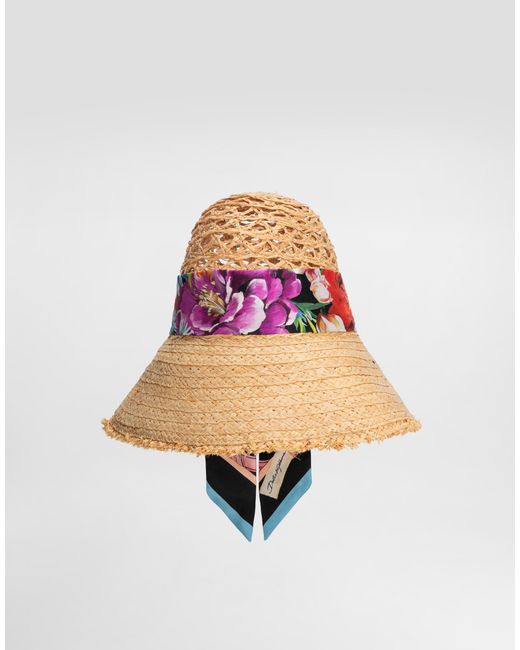 Dolce & Gabbana Pink Straw Hat With Bandeau Scarf
