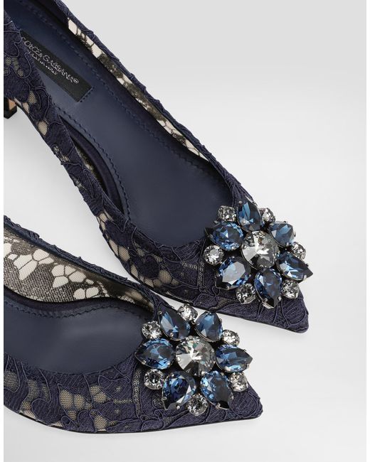 Dolce & Gabbana Blue Lace Pumps With Brooch Detailing