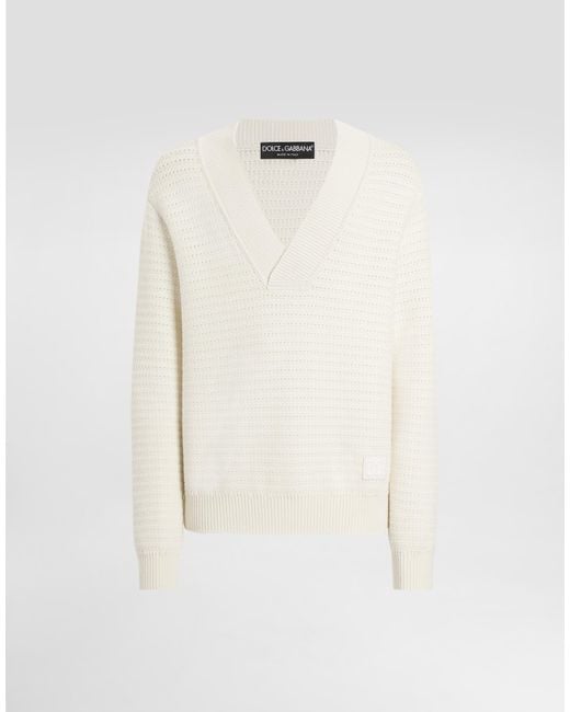 メンズ Dolce & Gabbana Dgエンブロイダリー ウール Vネック セーター White