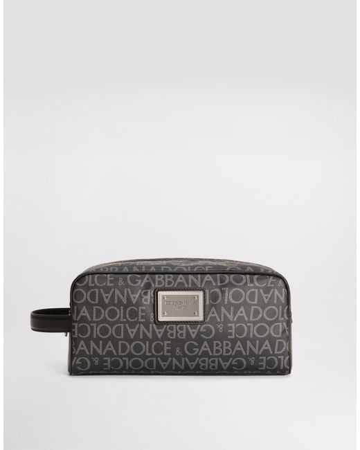 Dolce & Gabbana Gray Coated Jacquard Toiletry Bag for men