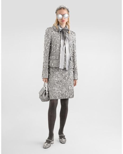 Dolce & Gabbana Gray Single-Breasted Embroidered Jacket With Stones