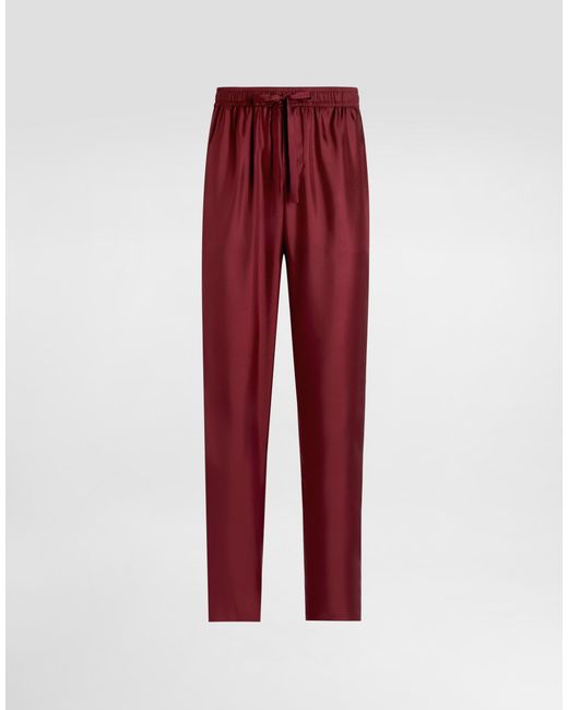 Pantalones Tipo Pijama De Seda Con Logotipo Bordado Dolce & Gabbana de hombre de color Red